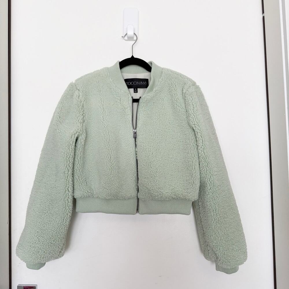 Toccin Ny Green Shearling Cropped Jacket - Picture 2 of 5